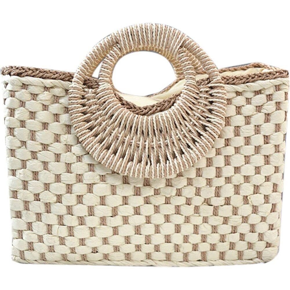 1388 Hand-woven Straw Bag Summer Beach Handbag Casual Satchel Retro Top